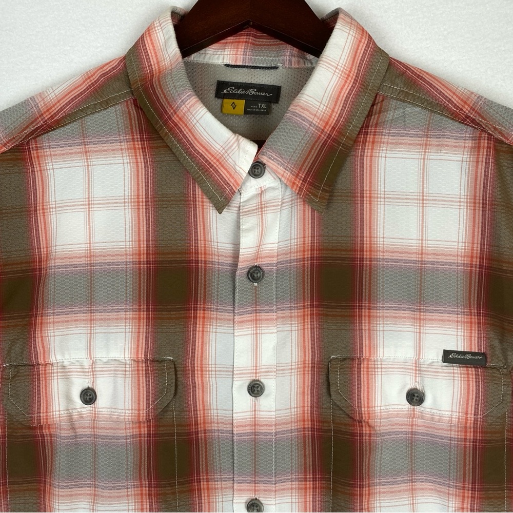 Eddie Bauer Men’s XLT Short Sleeve Button Down Shirt Plaid  Ripstop‎ Hiking